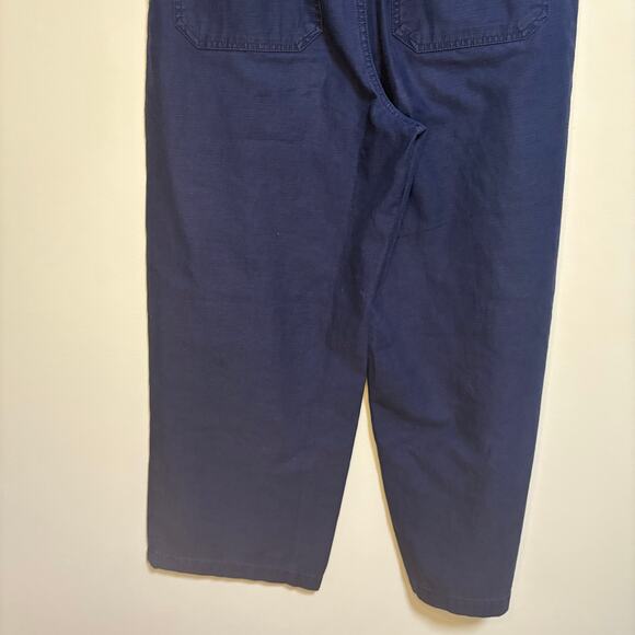 J Crew Factory Navy Wide Leg Button Front Pant Slub Cotton Cropped Trouser SZ 27 - Picture 9 of 12